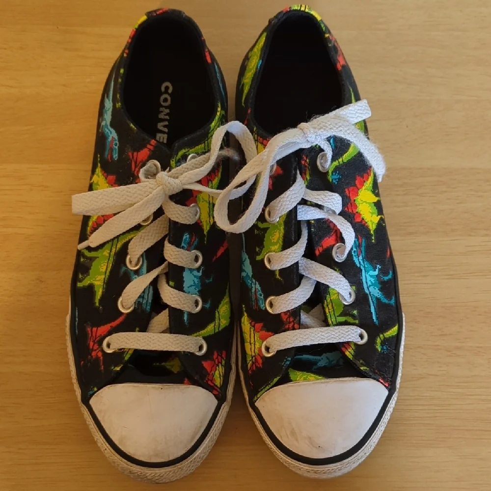 Converse Kids Sneakers with Dinosaur Print - Black and Multicolor